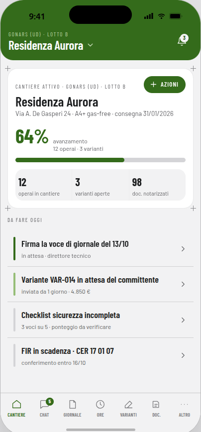 WebApp Prez — dashboard cantiere Residenza Aurora